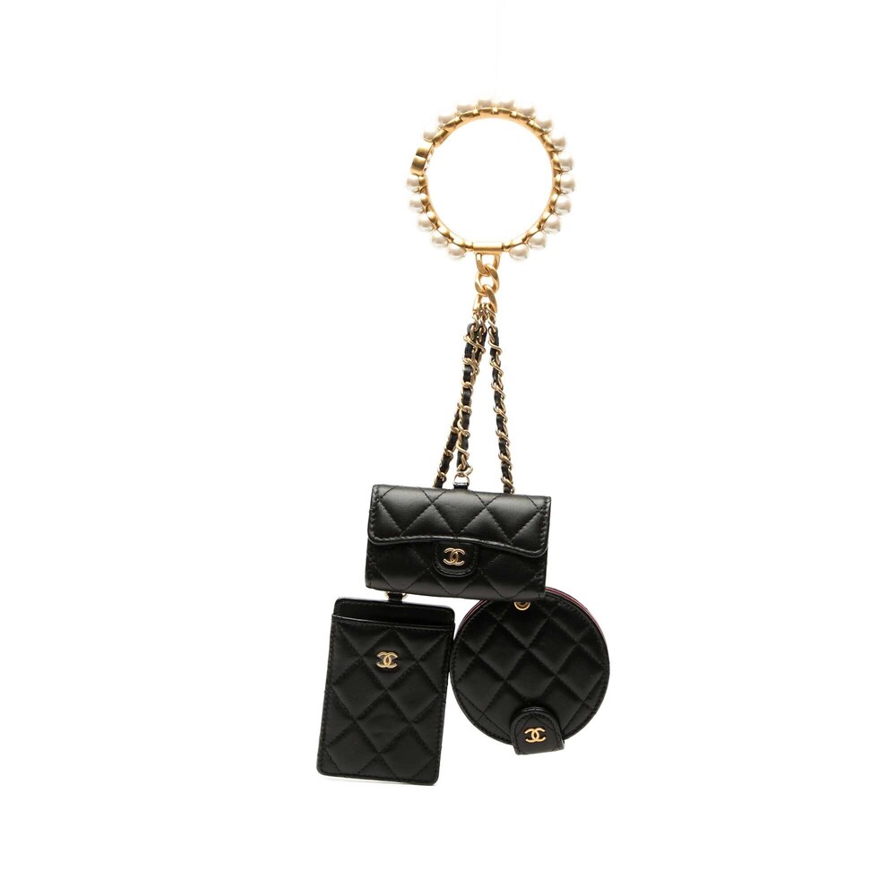 Pre-Loved Chanel Quilted Lambskin Pearl Crown CC Wristlet Multi Pouches